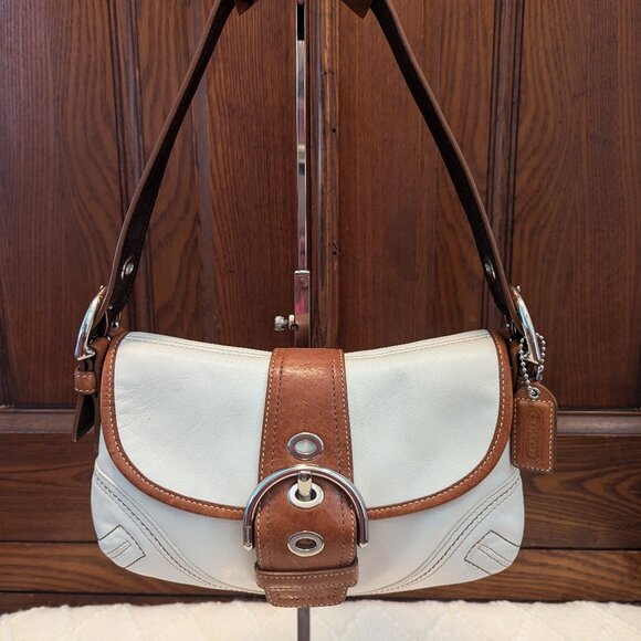 Coach SoHo Hobo 10188 White & Cognac Shoulder Bag BEAUTIFUL CONDITION - Picture 1 of 12